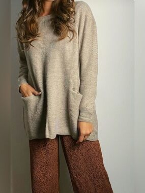 Taupe Pocket Ribbed Tunic Sweater - Brand
